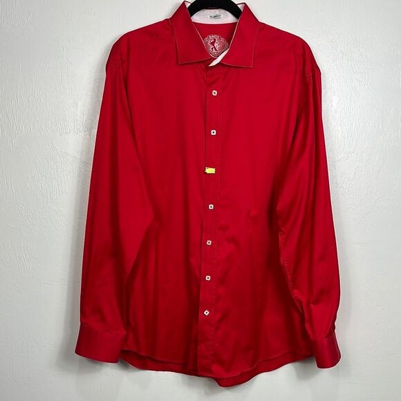 Bugatchi Shaped Fit Classic Red Men's Button Down Shirt Size XL - Picture 1 of 10